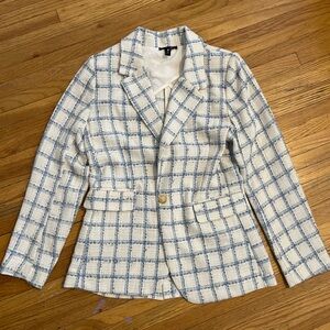 Aqua Blue and White Checkered Blazer